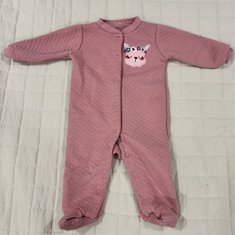 Chick Pea Quilted Sleeper Pink With Alpaca Detail 6-9M